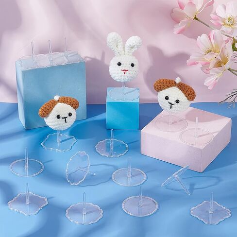 OLYCRAFT 30 Packs 3 Styles Crochet Doll Stand Plastic Miniature Display Stand Crochet Emotional Support Stands Transparent Doll Holder with Base for Miniature Displays and Craft Projects in Saudi Arabia
