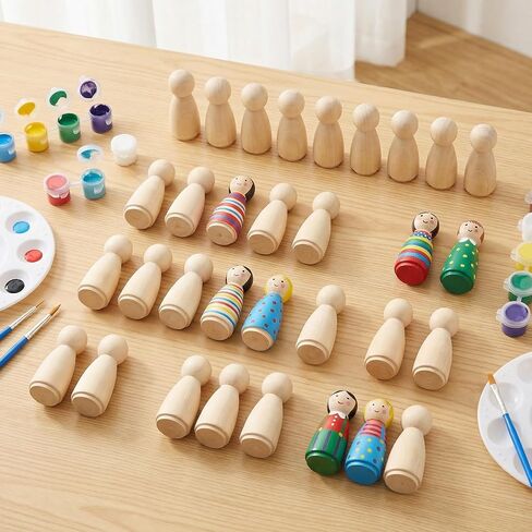 MOUYAT 100 PCS 5/8 x 1-3/4 Inch Wooden Peg Dolls, Unfinished Angel Girl Wood Peg People Doll Bodies, Wooden People Figures for Painting, Craft Art Projects in Saudi Arabia