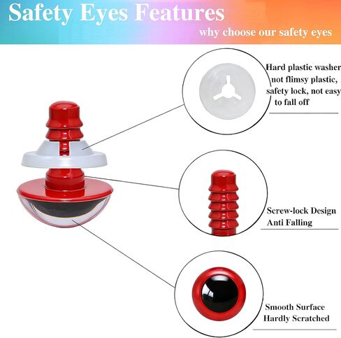 BESTCYC 100pcs 10mm Red Plastic Safety Eyes Craft Eyes with Washers for Amigurumi Dolls Plush Animals DIY Craft Lovers Doll Makers Crochet Craft Supplies in Saudi Arabia