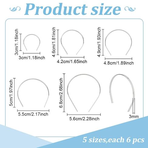 FREEBLOSS 30Pcs Dolls Hair Hoop Tiny Metal Doll Headband Doll Hair Accessories, Silver Plain Blank Hard Metal Headbands DIY Craft Accessories 5 Sizes in Saudi Arabia