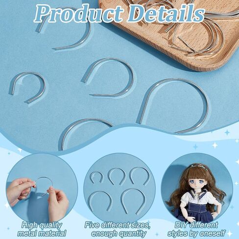 FREEBLOSS 30Pcs Dolls Hair Hoop Tiny Metal Doll Headband Doll Hair Accessories, Silver Plain Blank Hard Metal Headbands DIY Craft Accessories 5 Sizes in Saudi Arabia