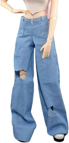 Handmade BJD Pants Ripped Wide-Leg for 1/3 1/4 1/6 Ball Jointed SD Dolls Toys DIY (for 1/3 BJD Doll,Light Blue) in Saudi Arabia