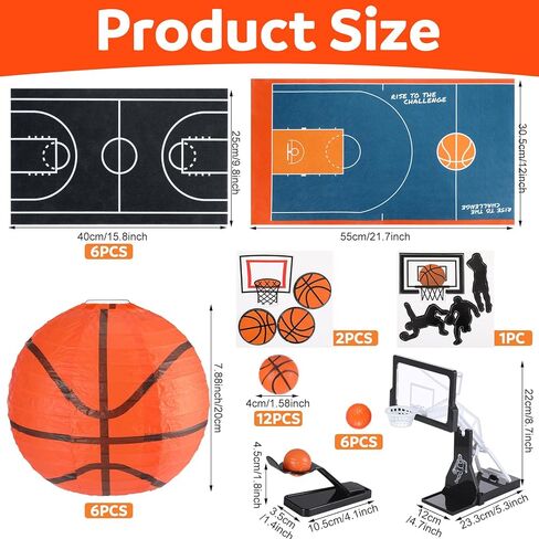 Soulchen 36 Pcs Basketball Table Decorations Centerpieces Kit Basketball Hoop Mini Balls Game Felt Basketballs Court Mats Centerpiece Player Silhouette Decor for Birthday Baby Shower Party in Saudi Arabia
