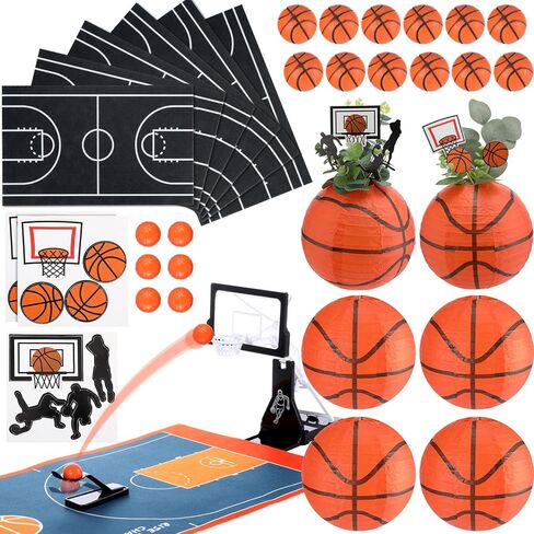 Soulchen 36 Pcs Basketball Table Decorations Centerpieces Kit Basketball Hoop Mini Balls Game Felt Basketballs Court Mats Centerpiece Player Silhouette Decor for Birthday Baby Shower Party in Saudi Arabia