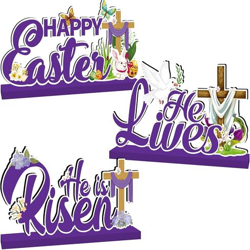 ديكورات عيد الفصح الدينية قطعة مركزية للطاولة الخشبية 3 قطع، ديكور عيد الفصح المسيحي، ديكورات طاولة عيد الفصح المسيح، صليب الطاولة، ديكور صينية متدرجة لمستلزمات حفلات الربيع والمنزل والمكتب in Kuwait