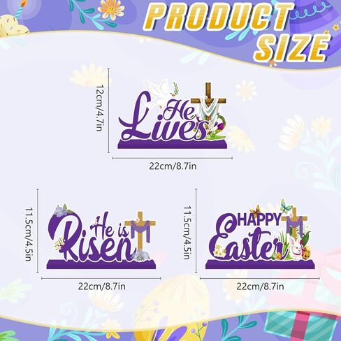 ديكورات عيد الفصح الدينية قطعة مركزية للطاولة الخشبية 3 قطع، ديكور عيد الفصح المسيحي، ديكورات طاولة عيد الفصح المسيح، صليب الطاولة، ديكور صينية متدرجة لمستلزمات حفلات الربيع والمنزل والمكتب in Kuwait