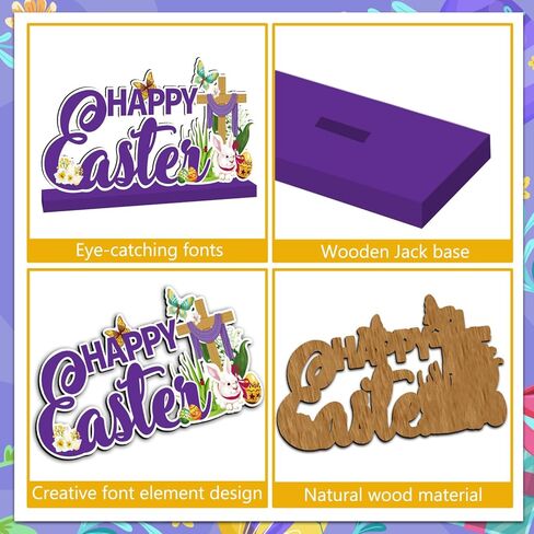 ديكورات عيد الفصح الدينية قطعة مركزية للطاولة الخشبية 3 قطع، ديكور عيد الفصح المسيحي، ديكورات طاولة عيد الفصح المسيح، صليب الطاولة، ديكور صينية متدرجة لمستلزمات حفلات الربيع والمنزل والمكتب in Kuwait