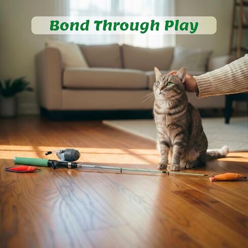 Meowy Cat Wand Toy – Cat Fishing Pole Toy with Reel The Cat Fish Ultimate Wand, Telescopic Fiberglass Interactive Teaser Wand for Indoor Cats with Catnip Dental Mesh Attachments in Saudi Arabia