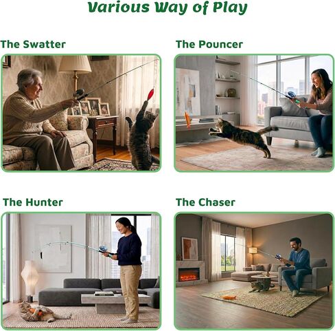 Meowy Cat Wand Toy – Cat Fishing Pole Toy with Reel The Cat Fish Ultimate Wand, Telescopic Fiberglass Interactive Teaser Wand for Indoor Cats with Catnip Dental Mesh Attachments in Saudi Arabia