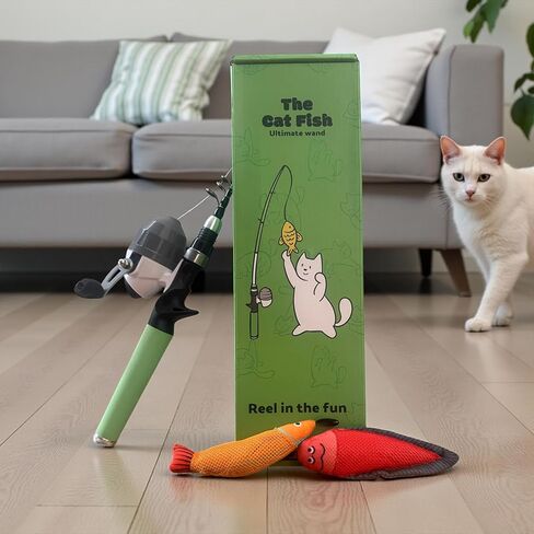 Meowy Cat Wand Toy – Cat Fishing Pole Toy with Reel The Cat Fish Ultimate Wand, Telescopic Fiberglass Interactive Teaser Wand for Indoor Cats with Catnip Dental Mesh Attachments in Saudi Arabia