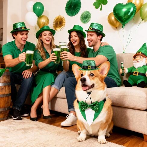 قطعتان من زي عيد القديس باتريك للكلاب - قبعة الجني الأيرلندية مع مشبك حزام، ربطات عنق خضراء قابلة للتعديل، ملابس أيرلندية خضراء للحيوانات الأليفة للكلاب المتوسطة والكبيرة in Saudi Arabia