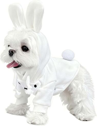Dog Easter Bunny Costume with Rabbit Ears & Fluffy Tail,Cute Rabbit Pet Outfit for Small Medium Large Dogs,Warm Plush Halloween Party Puppy Clothes Hoodie Sweater Shirt,M in Kuwait