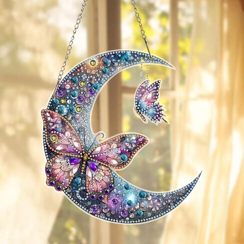 5D DIY Diamond Painting Kit, Moon Butterfly Diamond Mosaic Art Pendant, Irregularly Shaped Crystals for Beginners, for Home Wall and Desktop Decoration Art, Creative Gifts for Friends, Holiday Gifts in Saudi Arabia