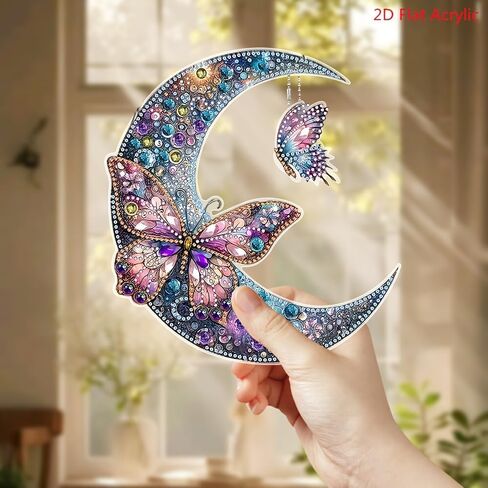 5D DIY Diamond Painting Kit, Moon Butterfly Diamond Mosaic Art Pendant, Irregularly Shaped Crystals for Beginners, for Home Wall and Desktop Decoration Art, Creative Gifts for Friends, Holiday Gifts in Saudi Arabia