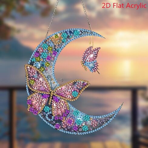5D DIY Diamond Painting Kit, Moon Butterfly Diamond Mosaic Art Pendant, Irregularly Shaped Crystals for Beginners, for Home Wall and Desktop Decoration Art, Creative Gifts for Friends, Holiday Gifts in Saudi Arabia
