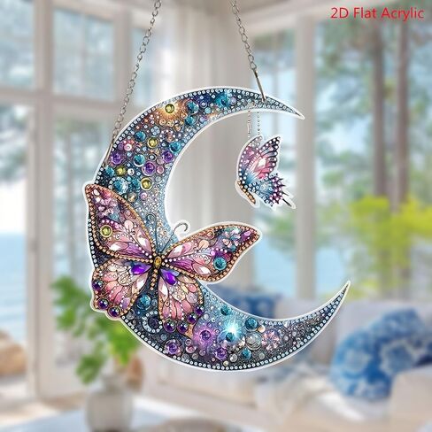 5D DIY Diamond Painting Kit, Moon Butterfly Diamond Mosaic Art Pendant, Irregularly Shaped Crystals for Beginners, for Home Wall and Desktop Decoration Art, Creative Gifts for Friends, Holiday Gifts in Saudi Arabia