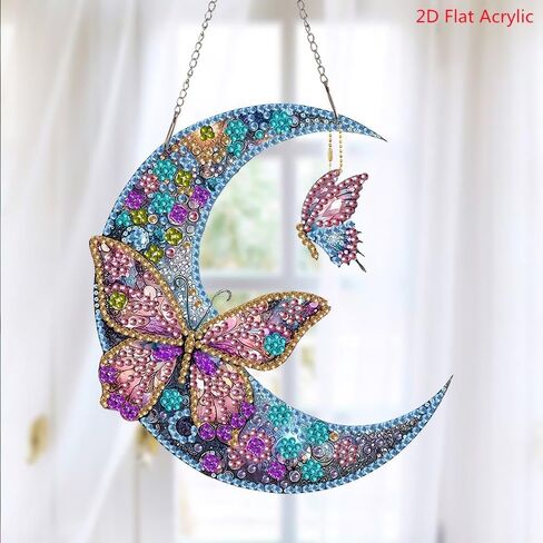 5D DIY Diamond Painting Kit, Moon Butterfly Diamond Mosaic Art Pendant, Irregularly Shaped Crystals for Beginners, for Home Wall and Desktop Decoration Art, Creative Gifts for Friends, Holiday Gifts in Saudi Arabia