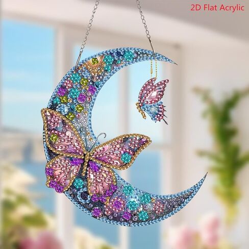 5D DIY Diamond Painting Kit, Moon Butterfly Diamond Mosaic Art Pendant, Irregularly Shaped Crystals for Beginners, for Home Wall and Desktop Decoration Art, Creative Gifts for Friends, Holiday Gifts in Saudi Arabia