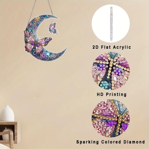 5D DIY Diamond Painting Kit, Moon Butterfly Diamond Mosaic Art Pendant, Irregularly Shaped Crystals for Beginners, for Home Wall and Desktop Decoration Art, Creative Gifts for Friends, Holiday Gifts in Saudi Arabia