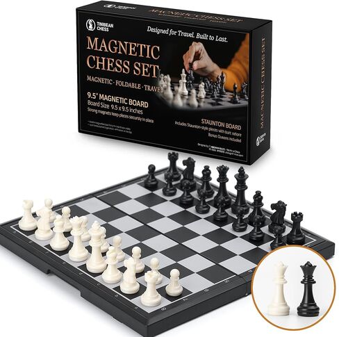 Magnetic Travel Chess Set, 9.5 Inches – Folding Chess Board with 2 Extra Queens, Portable Chess Board Game in Saudi Arabia