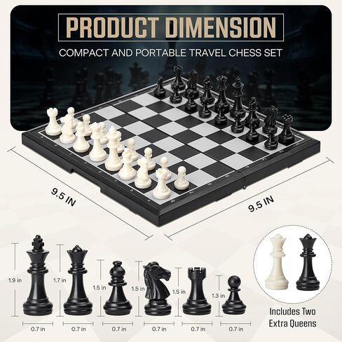 Magnetic Travel Chess Set, 9.5 Inches – Folding Chess Board with 2 Extra Queens, Portable Chess Board Game in Saudi Arabia