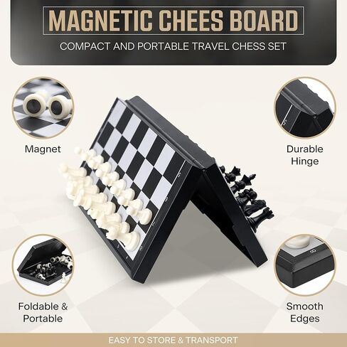 Magnetic Travel Chess Set, 9.5 Inches – Folding Chess Board with 2 Extra Queens, Portable Chess Board Game in Saudi Arabia
