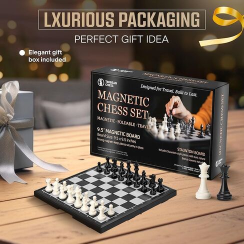 Magnetic Travel Chess Set, 9.5 Inches – Folding Chess Board with 2 Extra Queens, Portable Chess Board Game in Saudi Arabia