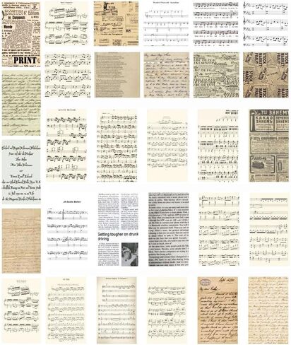 60 Sheets Vintage Scrapbook Supplies Pack, 30 Music/Letter Patterns Mini Decorative Paper for Junk Journal, Diary Embellishment & Craft Stationery in Saudi Arabia