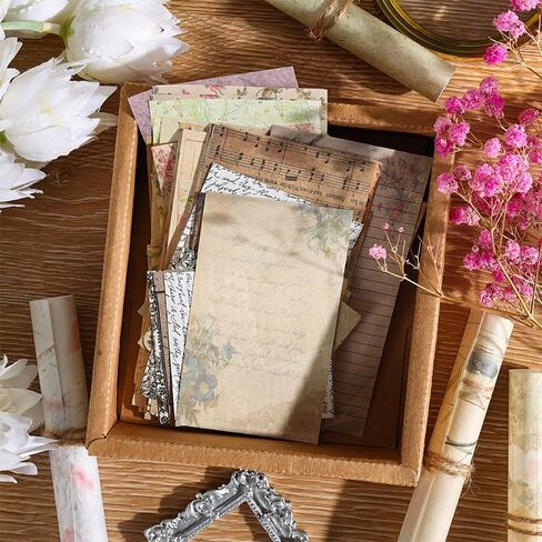 60 Sheets Vintage Scrapbook Supplies Pack, 30 Music/Letter Patterns Mini Decorative Paper for Junk Journal, Diary Embellishment & Craft Stationery in Saudi Arabia