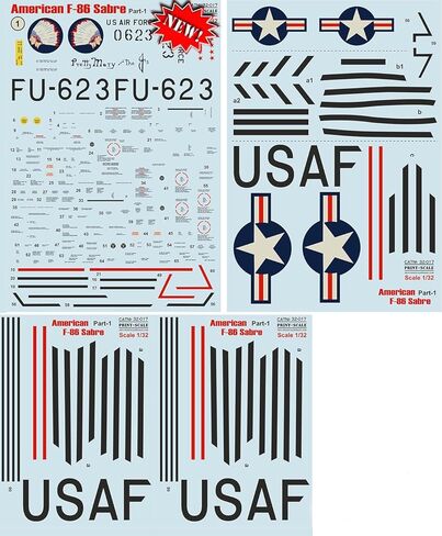 Wet Decal for Airplane American F-86 Sabre Part-1 WWII 1/32 PRINT SCALE 32-017 in Saudi Arabia