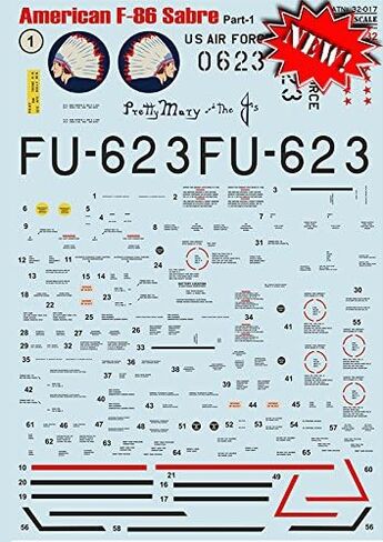 Wet Decal for Airplane American F-86 Sabre Part-1 WWII 1/32 PRINT SCALE 32-017 in Saudi Arabia