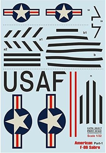 Wet Decal for Airplane American F-86 Sabre Part-1 WWII 1/32 PRINT SCALE 32-017 in Saudi Arabia