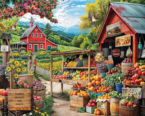 White Mountain 1000 Piece Jigsaw Puzzle Scenic Landscape Puzzles with Large Pieces Gift for Adults and Family 24x30 - Farm Stand in Saudi Arabia