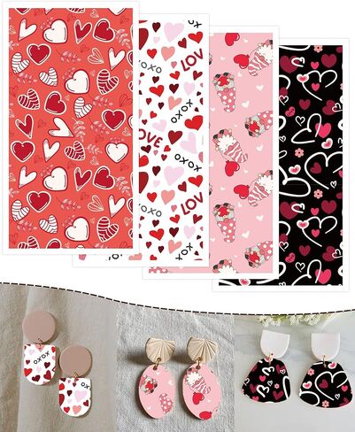Puocaon Valentines Clay Transfer Paper - 4 Design 20 Pcs Transfer Paper for Polymer Clay Jewelry, Heart Pattern Transfer Sheets for Polymer Clay Earrings Making, Gnome Love Letter Transfer Papers Set in Saudi Arabia