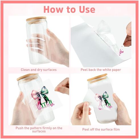 أغطية أكواب Witch UV DTF - 16 ورقة ملصقات نقل UV DTF للأشعة فوق البنفسجية، أغطية أكواب UVDTF السحرية للزجاج، قبعات القوس، تصميم الصور الظلية للمكنسة، ملصق نقل مقاوم للماء in Kuwait