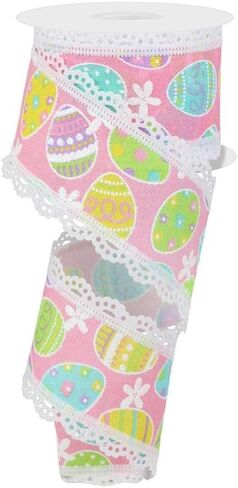 Craig Bachman 2.5" Easter Egg Lace Ribbon: Light Pink (10 Yards) Craft Floral Arrangement Gift Wrapping Wired Edge Ribbon in Saudi Arabia