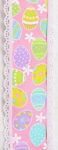 Craig Bachman 2.5" Easter Egg Lace Ribbon: Light Pink (10 Yards) Craft Floral Arrangement Gift Wrapping Wired Edge Ribbon in Saudi Arabia