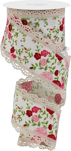 Mini Roses Wired Ribbon with Scalloped Lace Edges for Bows, Wreaths, Flower Arrangements, Crafts and Decorations (White, Multi Blue, 1.5" Wide x 10 Yards) in Saudi Arabia