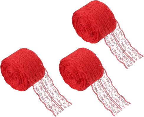 MECCANIXITY 33 Yard Lace Trim Ribbon, 1.8 Inch Wide Vintage Floral Pattern Crochet Lace Edge Ribbon Trimming for DIY Sewing Crafts Gift Wrap Wedding Dress Home Decoration(Red, 3 Roll) in Saudi Arabia