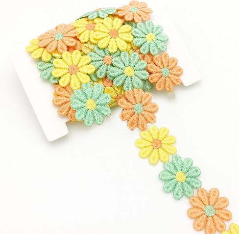 Wider 1-Inch/15 Yards Sunflower Embroidered Lace Trim Ribbon - Vibrant 6 Color Pack, Daisy Flower Colorful Fabric Trim for Appliques Sewing Craft DIY, Sewing, Clothes Decoration, Headbands & Garment in Saudi Arabia