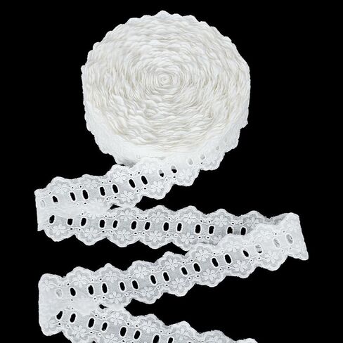 FINGERINSPIRE 15 Yards Eyelet Lace Trim 1-5/8 inch Wide Cotton Flower Lace Ribbon White Embroidery Eyelet Pattern Wavy Edge Floral Trim Ribbon for Sewing Dresses Clothes Bag Pets Clothes Decoration in Saudi Arabia