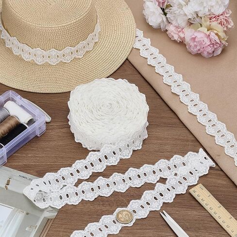 FINGERINSPIRE 15 Yards Eyelet Lace Trim 1-5/8 inch Wide Cotton Flower Lace Ribbon White Embroidery Eyelet Pattern Wavy Edge Floral Trim Ribbon for Sewing Dresses Clothes Bag Pets Clothes Decoration in Saudi Arabia