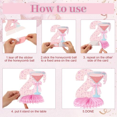 10 Pieces Pink Martini Bow 21st Birthday Decorations for Her, 21 Years Birthday Party Supplies Honeycomb Centerpieces, Twenty-one Year Old Table Toppers Champagne Wine Bottle Decor Women in Kuwait