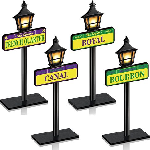 Mardi Gras Decorations - 4pcs New Orleans Street Signs Centerpieces Mardi Gras Louisiana Lamp Post Décor For Party Supplies in Kuwait