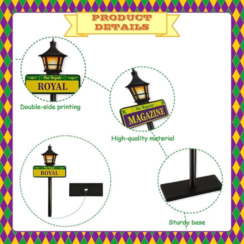 Mardi Gras Decorations - 4pcs New Orleans Street Signs Centerpieces Mardi Gras Louisiana Lamp Post Décor For Party Supplies in Kuwait