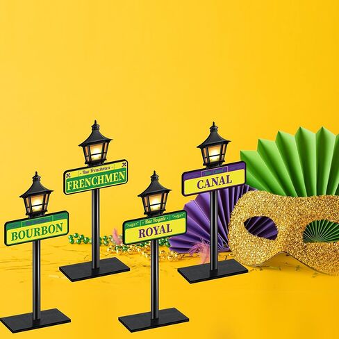 Mardi Gras Decorations - 4pcs New Orleans Street Signs Centerpieces Mardi Gras Louisiana Lamp Post Décor For Party Supplies in Kuwait