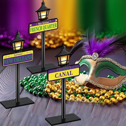 Mardi Gras Decorations - 4pcs New Orleans Street Signs Centerpieces Mardi Gras Louisiana Lamp Post Décor For Party Supplies in Kuwait
