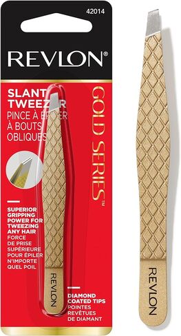 Hair Removal Tweezer by Revlon, Gold Series Slant Titanium Coated, Diamond Particles For Maximum Grip, High Precision Tweezers for Men, Women & Kids ( Pack of 1) in Saudi Arabia