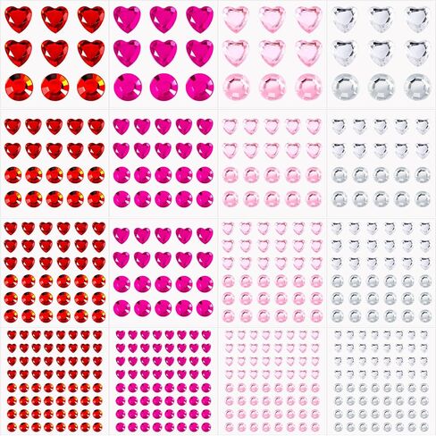 Chuangdi 516 Pcs Heart Rhinestones Sticker Acrylic Heart Gems Stickers Self Adhesive Crystal Flat Back Rhinestone for DIY Crafts in Saudi Arabia