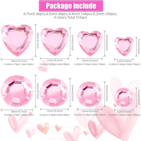 Chuangdi 516 Pcs Heart Rhinestones Sticker Acrylic Heart Gems Stickers Self Adhesive Crystal Flat Back Rhinestone for DIY Crafts in Saudi Arabia